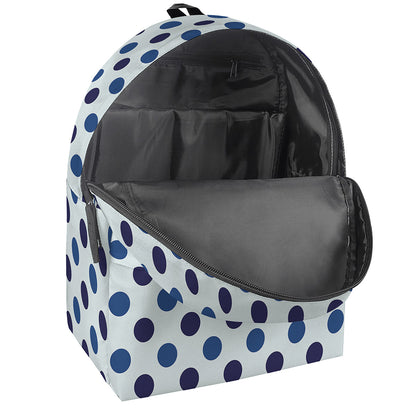 White And Blue Polka Dot Pattern Print Backpack