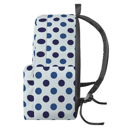White And Blue Polka Dot Pattern Print Backpack