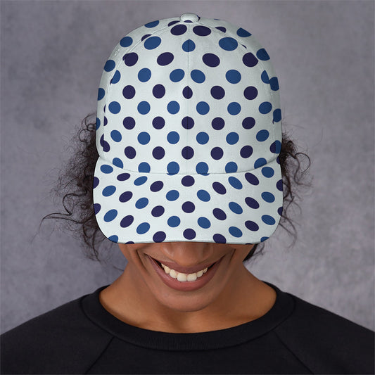 White And Blue Polka Dot Pattern Print Baseball Cap