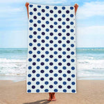 White And Blue Polka Dot Pattern Print Beach Towel