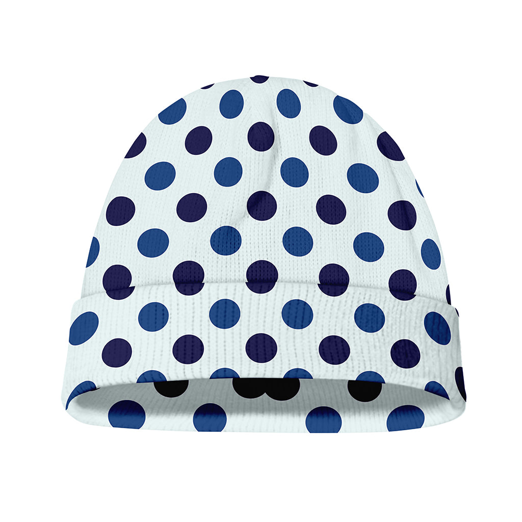 White And Blue Polka Dot Pattern Print Beanie