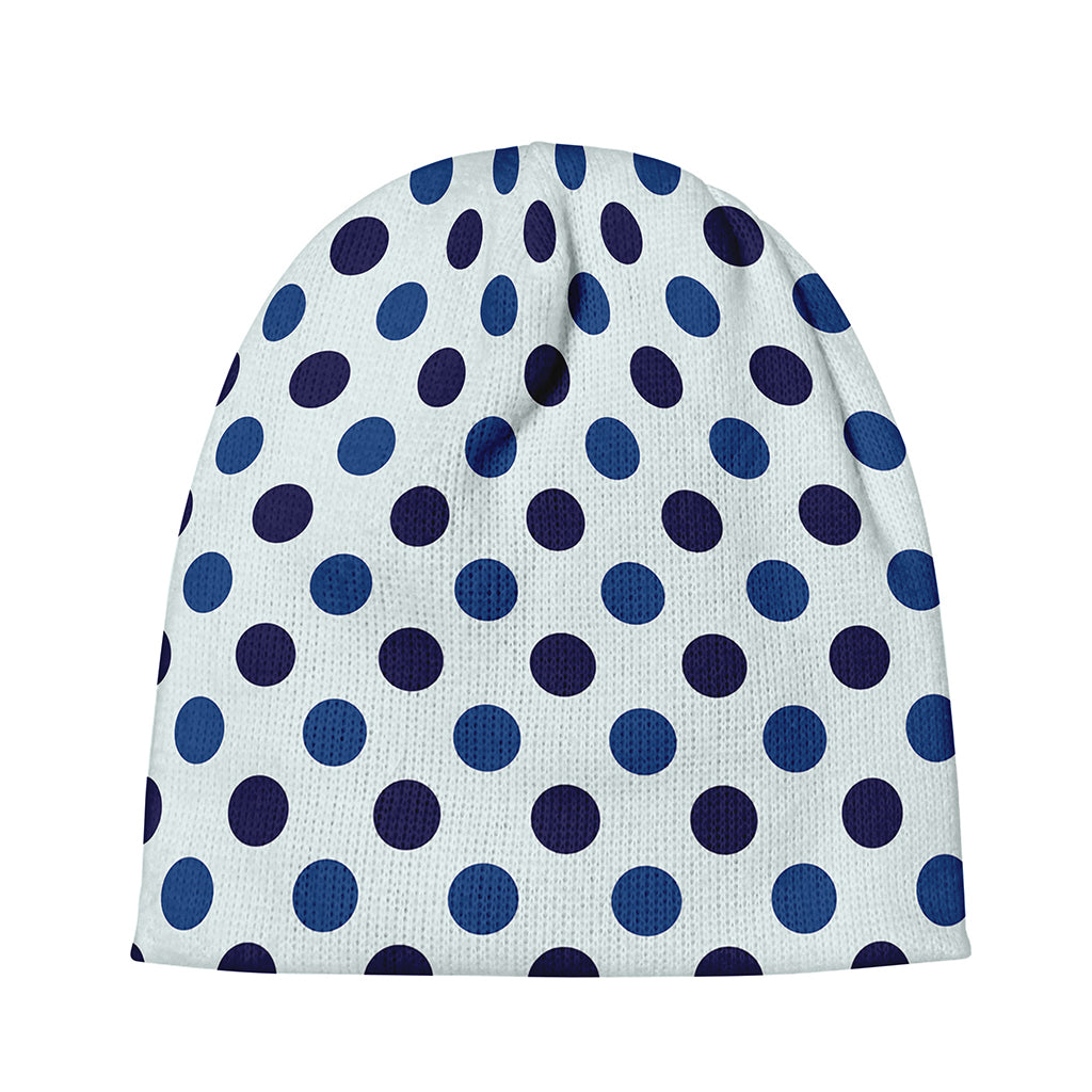 White And Blue Polka Dot Pattern Print Beanie