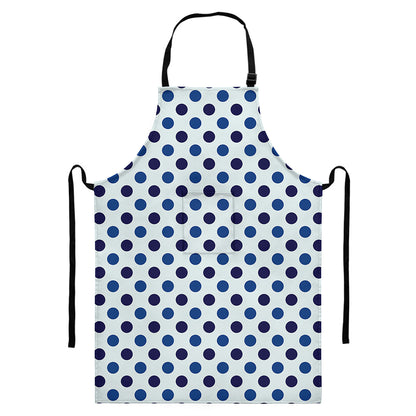 White And Blue Polka Dot Pattern Print Bib Apron With Pocket
