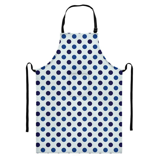 White And Blue Polka Dot Pattern Print Bib Apron With Pocket