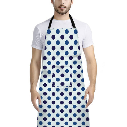 White And Blue Polka Dot Pattern Print Bib Apron With Pocket