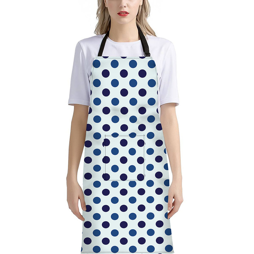 White And Blue Polka Dot Pattern Print Bib Apron With Pocket
