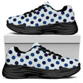 White And Blue Polka Dot Pattern Print Black Chunky Shoes