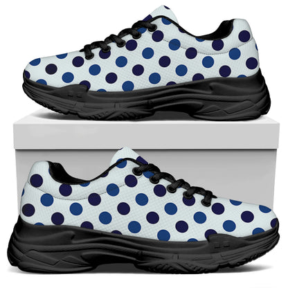 White And Blue Polka Dot Pattern Print Black Chunky Shoes