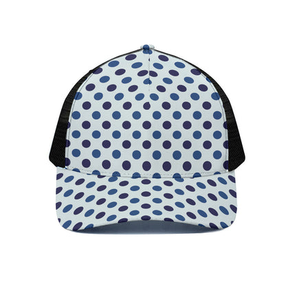 White And Blue Polka Dot Pattern Print Black Mesh Trucker Cap