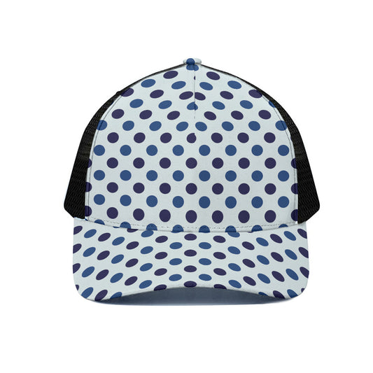 White And Blue Polka Dot Pattern Print Black Mesh Trucker Cap