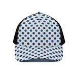 White And Blue Polka Dot Pattern Print Black Mesh Trucker Cap
