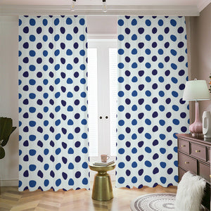 White And Blue Polka Dot Pattern Print Blackout Pencil Pleat Curtains