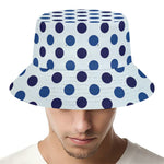White And Blue Polka Dot Pattern Print Bucket Hat