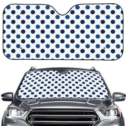 White And Blue Polka Dot Pattern Print Car Windshield Sun Shade