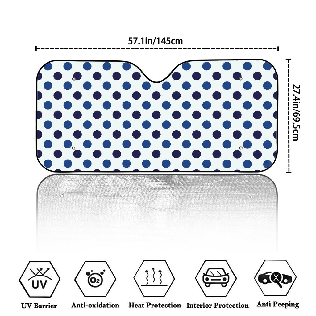 White And Blue Polka Dot Pattern Print Car Windshield Sun Shade