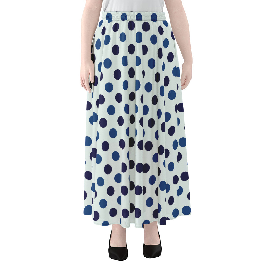 White And Blue Polka Dot Pattern Print Chiffon Maxi Skirt