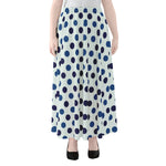 White And Blue Polka Dot Pattern Print Chiffon Maxi Skirt