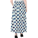 White And Blue Polka Dot Pattern Print Chiffon Maxi Skirt