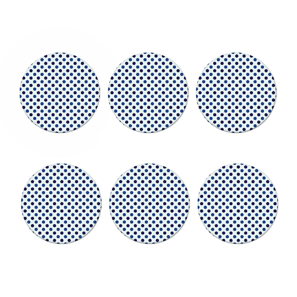 White And Blue Polka Dot Pattern Print Coaster Set