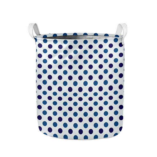 White And Blue Polka Dot Pattern Print Collapsible Laundry Basket