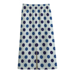 White And Blue Polka Dot Pattern Print Cotton Front Slit Maxi Skirt