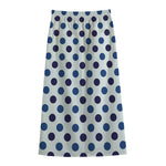 White And Blue Polka Dot Pattern Print Cotton Front Slit Maxi Skirt