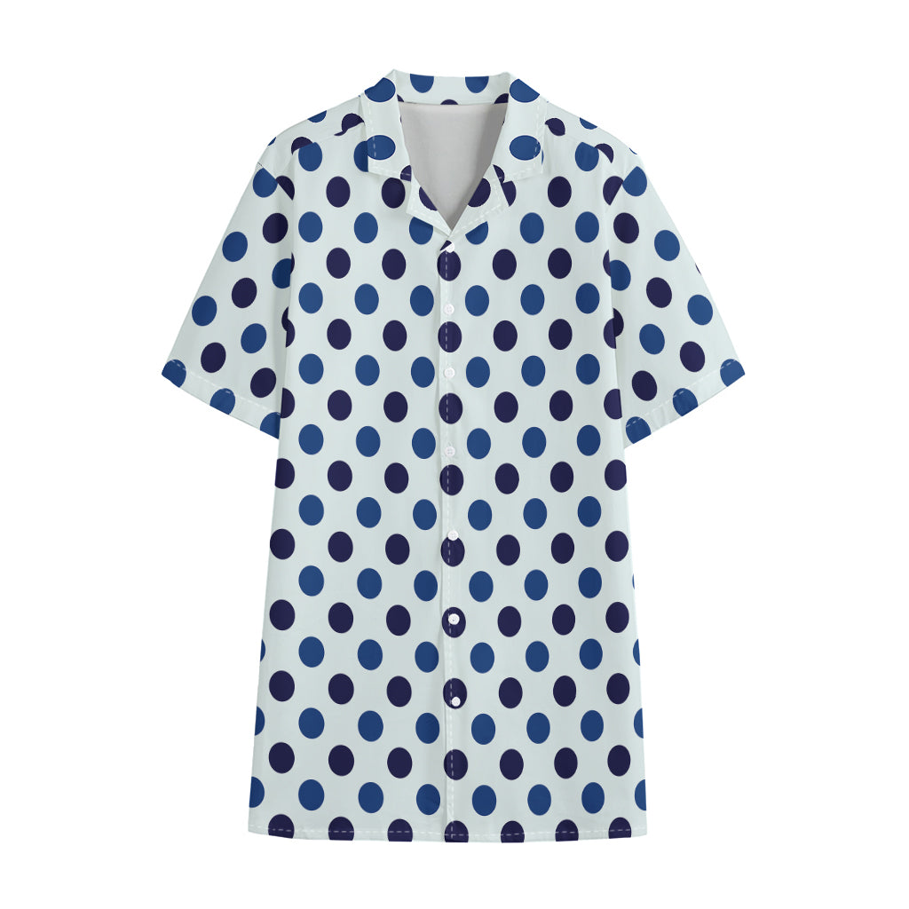 White And Blue Polka Dot Pattern Print Cotton Hawaiian Shirt