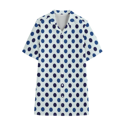 White And Blue Polka Dot Pattern Print Cotton Hawaiian Shirt
