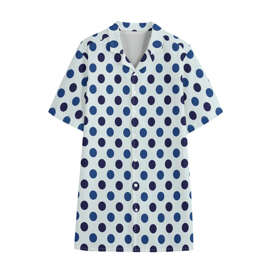 White And Blue Polka Dot Pattern Print Cotton Hawaiian Shirt
