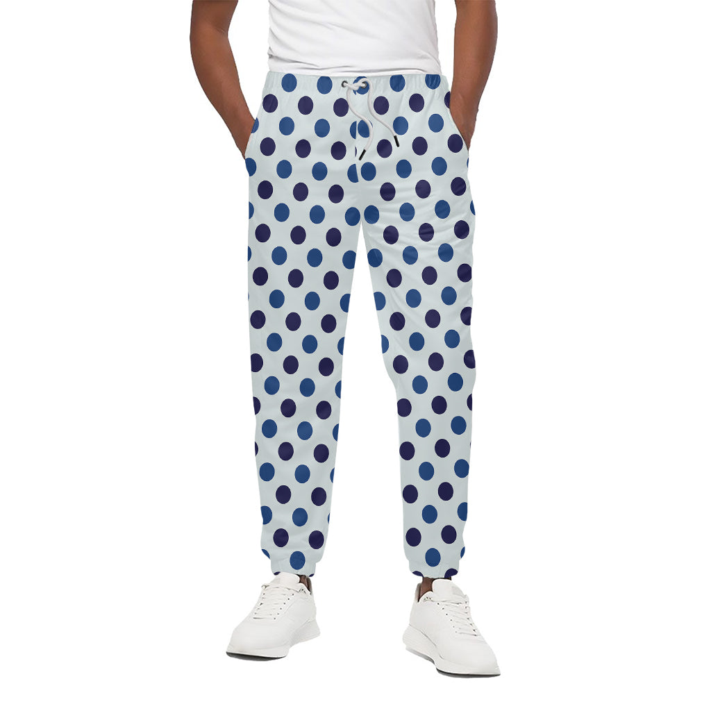 White And Blue Polka Dot Pattern Print Cotton Pants