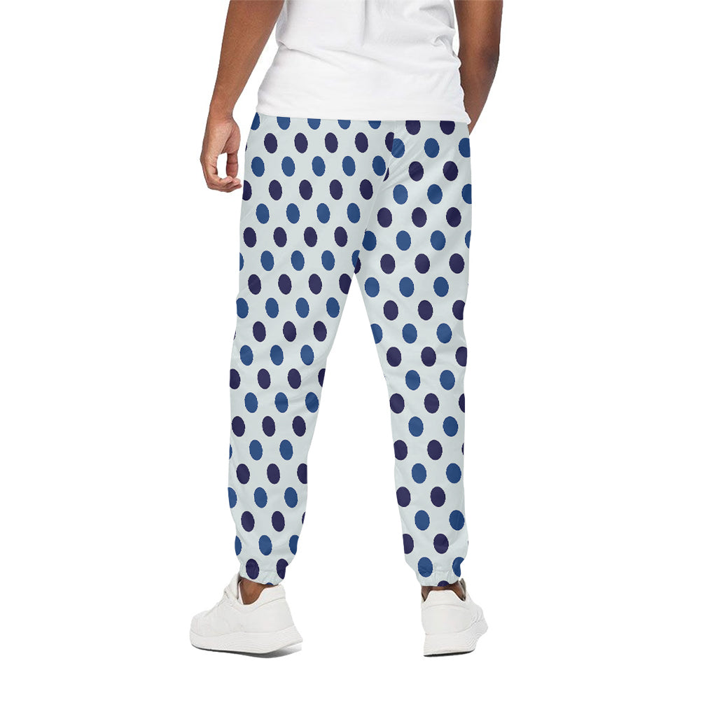 White And Blue Polka Dot Pattern Print Cotton Pants