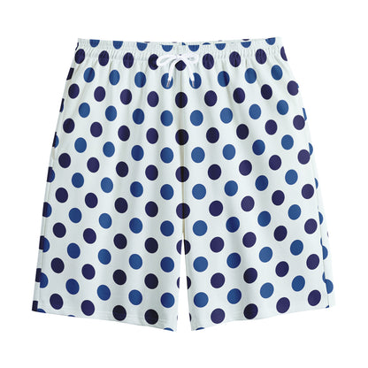 White And Blue Polka Dot Pattern Print Cotton Shorts
