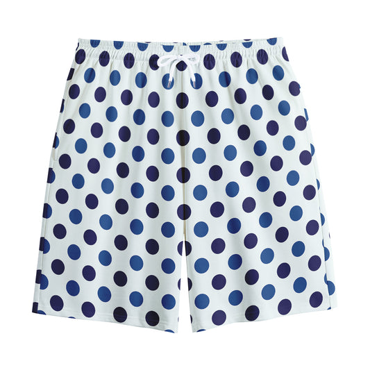 White And Blue Polka Dot Pattern Print Cotton Shorts