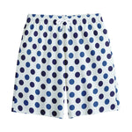 White And Blue Polka Dot Pattern Print Cotton Shorts