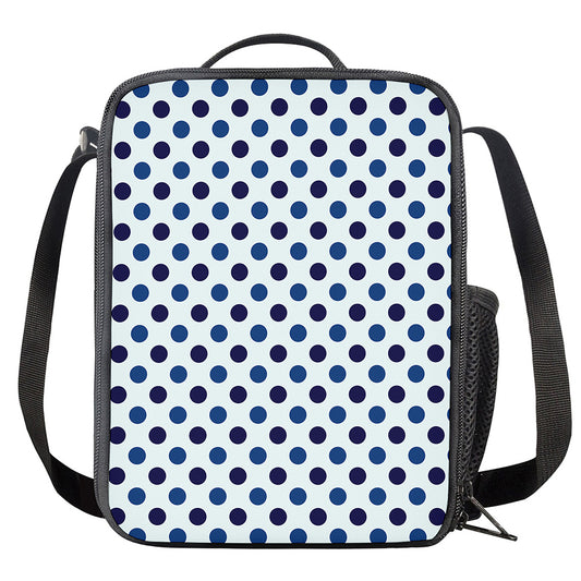 White And Blue Polka Dot Pattern Print Crossbody Lunch Bag
