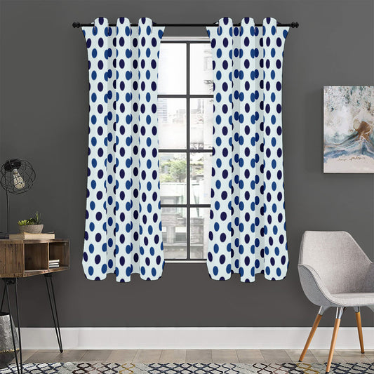 White And Blue Polka Dot Pattern Print Curtain