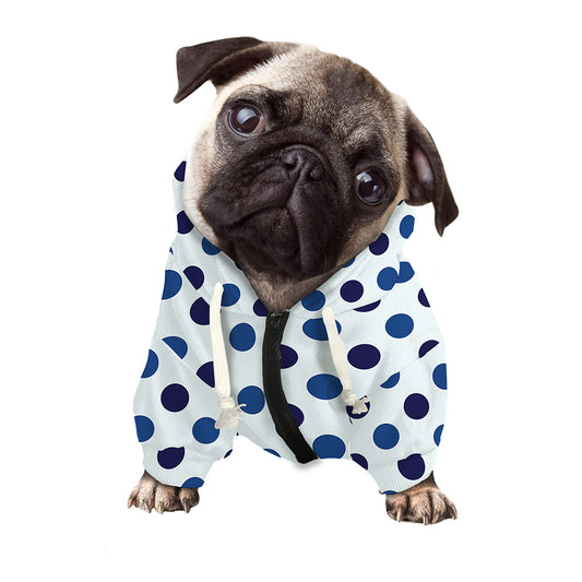 White And Blue Polka Dot Pattern Print Dog Zip Up Hoodie