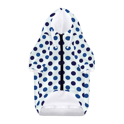 White And Blue Polka Dot Pattern Print Dog Zip Up Hoodie
