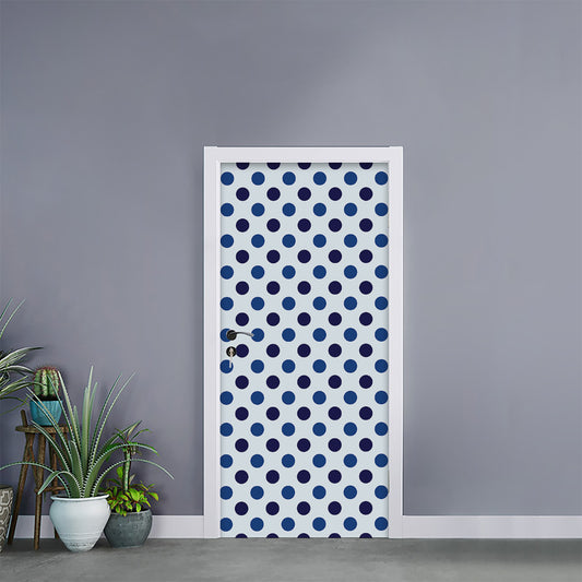 White And Blue Polka Dot Pattern Print Door Sticker