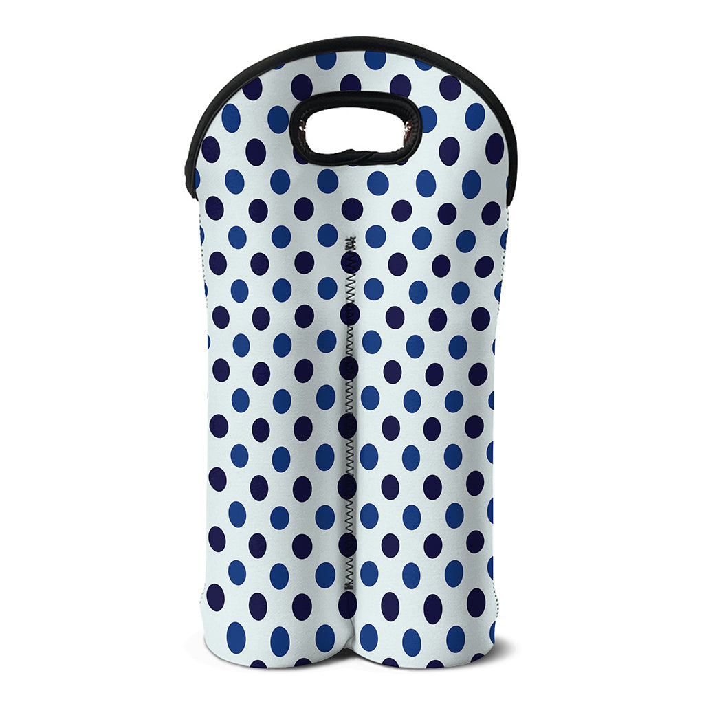 White And Blue Polka Dot Pattern Print Double Neoprene Wine Tote