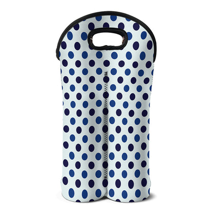 White And Blue Polka Dot Pattern Print Double Neoprene Wine Tote