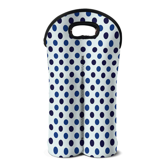 White And Blue Polka Dot Pattern Print Double Neoprene Wine Tote