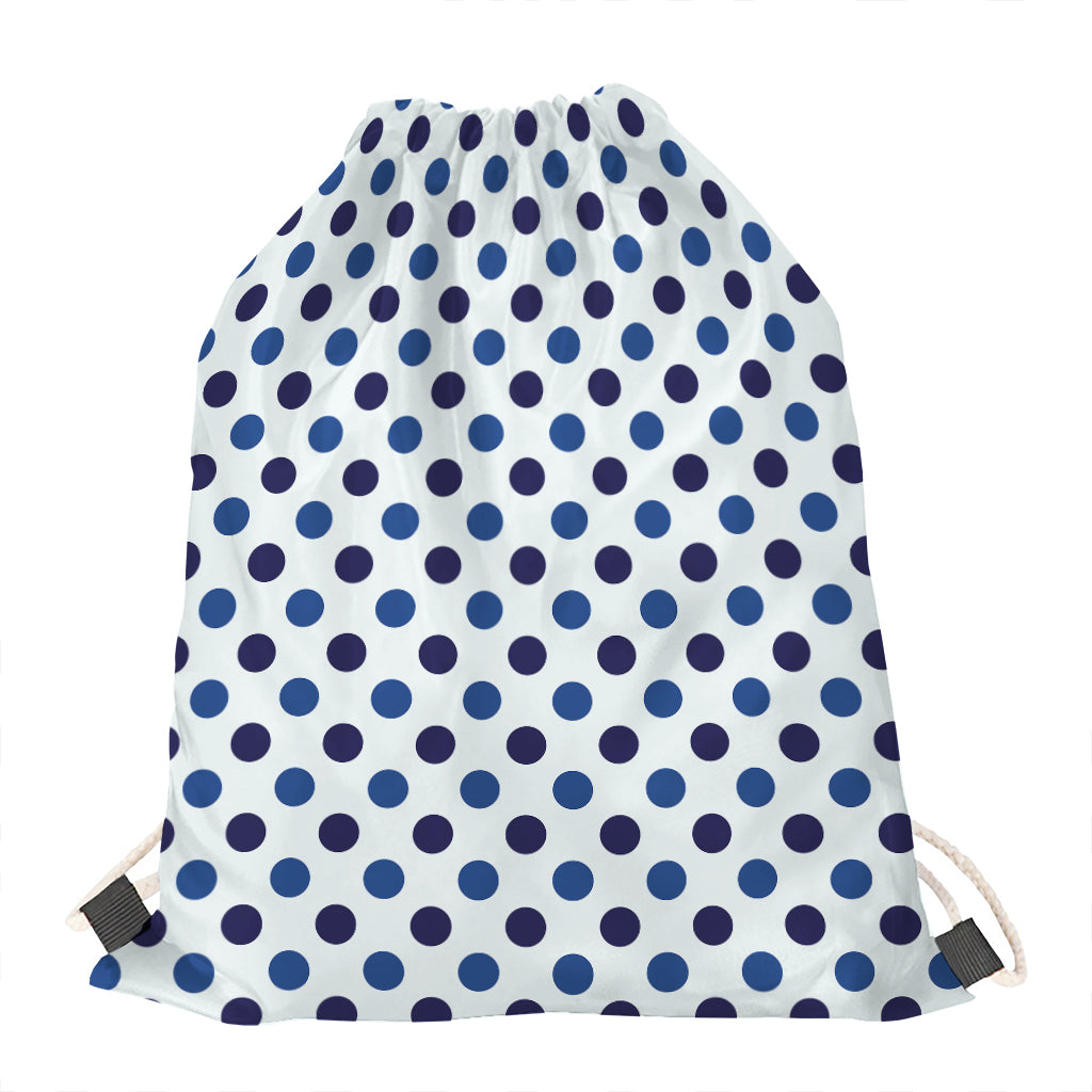 White And Blue Polka Dot Pattern Print Drawstring Bag