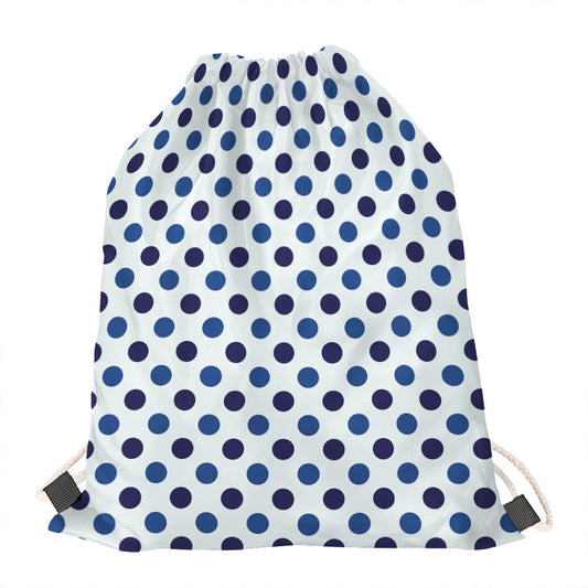 White And Blue Polka Dot Pattern Print Drawstring Bag