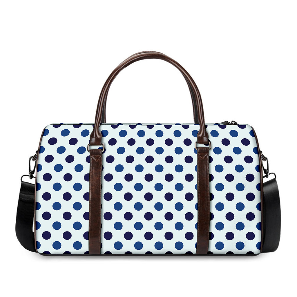 White And Blue Polka Dot Pattern Print Duffle Bag
