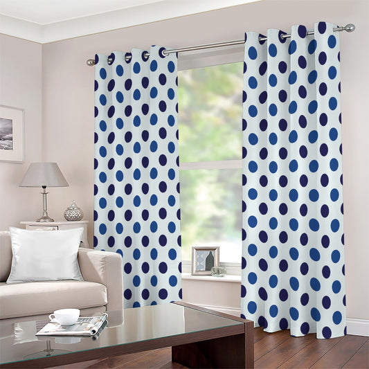 White And Blue Polka Dot Pattern Print Extra Wide Grommet Curtains