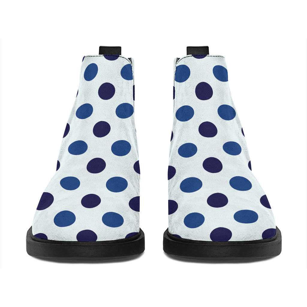 White And Blue Polka Dot Pattern Print Flat Ankle Boots