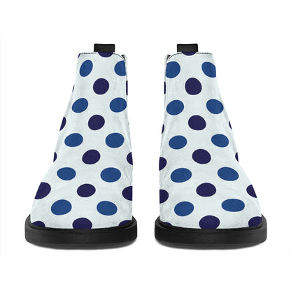 White And Blue Polka Dot Pattern Print Flat Ankle Boots