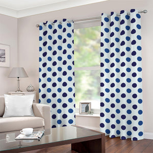 White And Blue Polka Dot Pattern Print Grommet Curtains