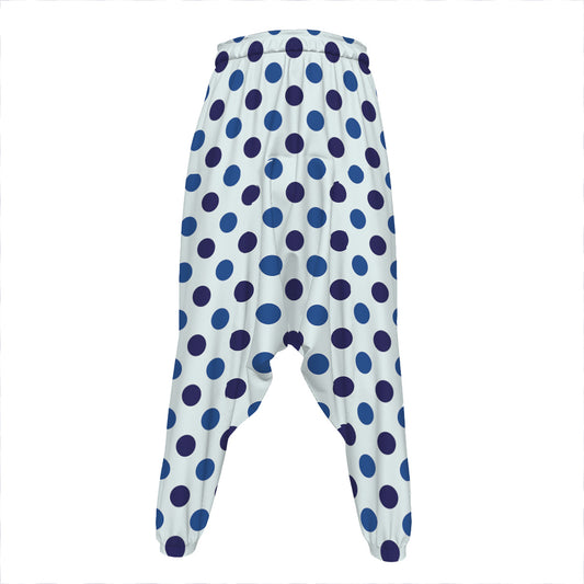 White And Blue Polka Dot Pattern Print Hammer Pants